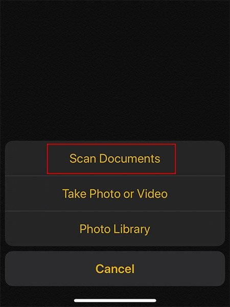 Scan Documents Notes Scan Option