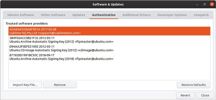 Ubuntu Repository Gui Management Key Added