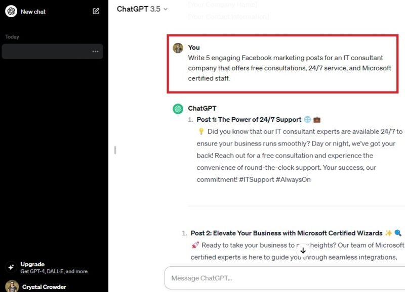 Creating social media posts with ChatGPT.