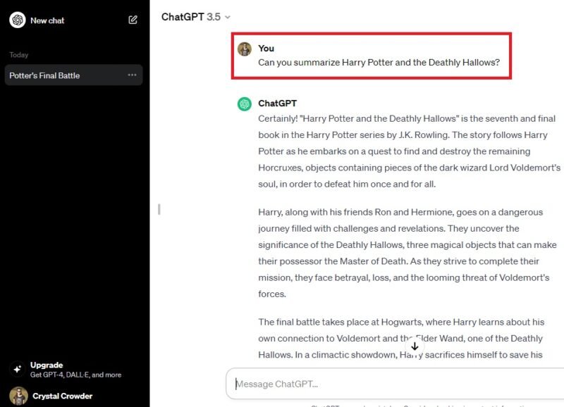 Summarizing Harry Potter with ChatGPT.